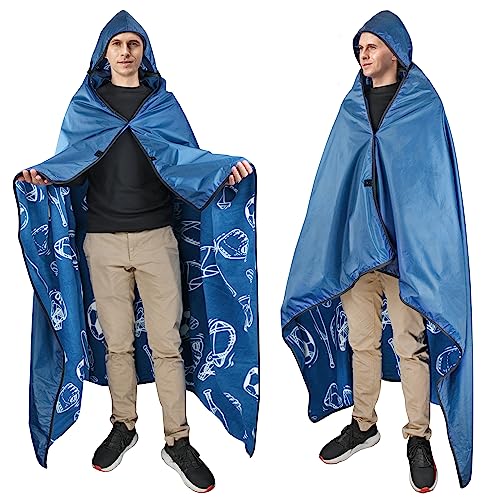 Catalonia Waterproof Stadium Blanket, Windproof Wearable Poncho for Football Sideline & Sports Events for Fans, Portable, Durable Outdoor Blanket for Camping & Tailgating - color: Blue / Football