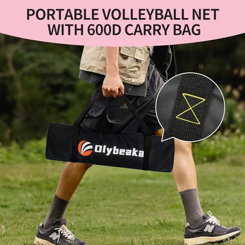 32ft Regulation Size Portable Outdoor Volleyball Net Set System for Backyard Beach with Height Adjustable Poles, PU Volleyball and Pump, Carry Bag, Boundary Line - Easy Set Up & Anti-Sagging - color: Pink