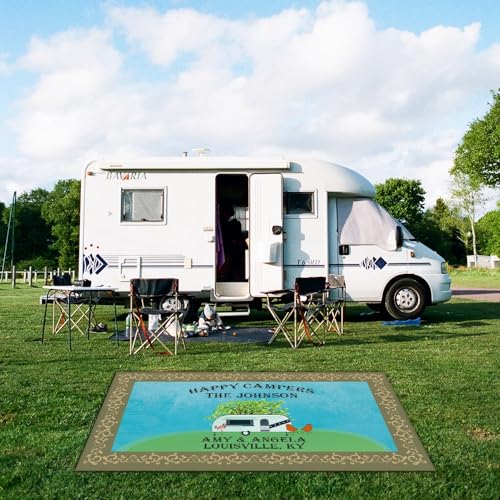 Custom RV Rug Happy Campers Trailer Campsite Decor Floor Mat for Outdoors, Patio, Backyard, Picnic, Beach, Camping, 30 x 55 Inch - color: Happy Campers, size: 2'6" x 4'7" (Rectangular)