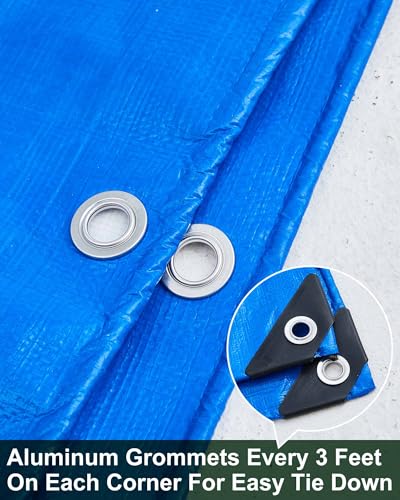SmoothNovelty 6 Pcs Large Waterproof Tarp 10 x 10 ft Heavy Duty 5.5 Mil Thick Poly Tarpaulin with Grommets Multipurpose Protective Cover for Summer Home Boats Cars Camping Rv Pool Tent - color: Green,blue,gra, size: 10 x 10 ft