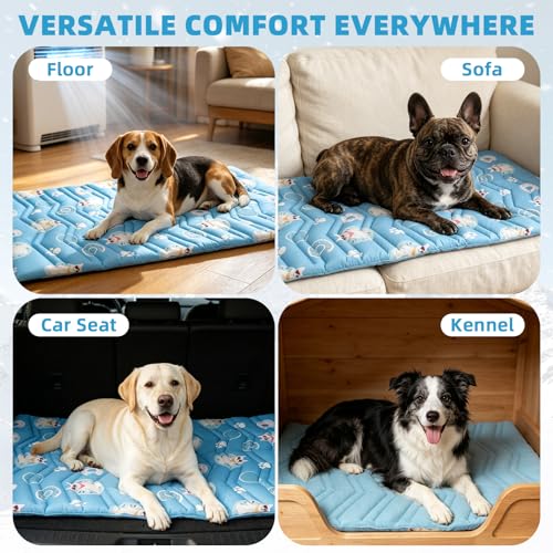 PUPTECK Dog Cooling Mat, Reversible Cooling & Warm Pet Cooling Mat, 48"x28" Thick Soft Dog Cool Bed for Hot Summer, Rapid Cooling Washable Kennel Crate Pet Bed, Blue Donut - color: Light Blue, size: L (48"x28")