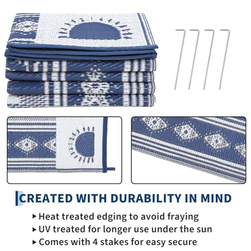 Garvee Reversible Cactus Outdoor Rug 8x10 for Patio, Waterproof Outdoor Area Rug, Modern Desert Botanical Indoor Outdoor Rugs, Plastic Straw Rug for RV, Camping, Deck, Navy Blue & Beige - color: Navy & White-cactus, size: 8' x 10' (Rectangular)