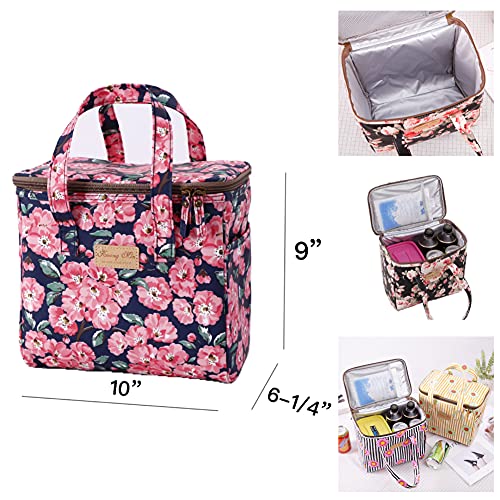 Kwang Min Floral Insulated Lunch Bag for Women,Reusable Lunch Box,Large Cooler for Office,Picnic Outdoors,Premium Waterproof Fabric,Summer Floral Bag (Blue Blooming) - color: Blue Blooming