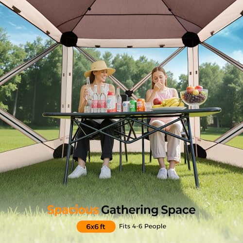 Tecoom 6x6ft 4-Sided Pop Up Gazebo Tent, Canopy Shelter Tent with Mesh Windows for Camping, Portable Shade Tents with Siedwalls, Carrying Bag and Stakes for Outdoor, Garden, Lawn, and Backyard - size: 6x6 Ft
