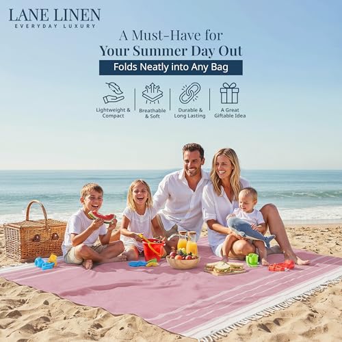 LANE LINEN Beach Vacation Essentials Blanket- Large Beach Blanket Sandproof with Quick Dry Comfort 82"x82", Perfect for Family Vacations, Park Outings, or Social Games – Candy Pink - color: 05: Candy Pink, size: Beach Blanket (80" x 80")