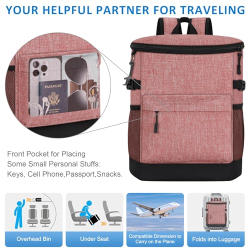 Tenot Cooler Backpack 33/40 Cans Backpack Coolers Insulated Leak Proof Soft Beach Cooler Bag for Men Women Ice Chest Backpack Camping Hiking Picnic Travel Cooler Lunch Backpack - color: Pink, size: 33 Cans