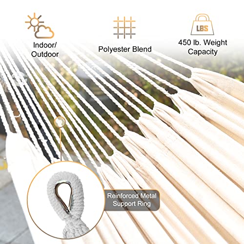SZHLUX Double Hammock with Stand Included 450lb Capacity Steel Stand, Premium Carry Bag Included.Indoor Outdoor Brazilian-Style Cotton Bed for Backyard, Camping,Garden, Beige - color: Beige