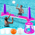 JOYIN Inflatable Pool Float Set Volleyball Net & Basketball Hoops, Floating Swimming Game Toy Floaties for Kids and Adults Volleyball Court (105”x28”x35”)|Basketball (27”x23”x27”),L-Pink Purple - color: Pink Purple, size: Large