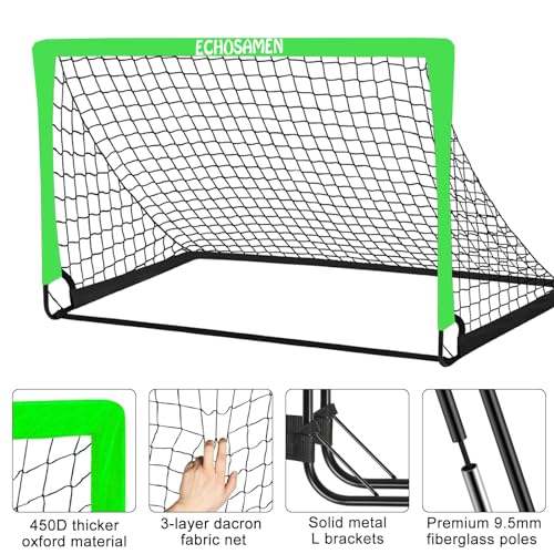 Kids Soccer Goals for Backyard, 2 of 6 x 4 ft Kids Soccer Goal Set Soccer Net with 10 Soccer Cones, Agility Ladder & Carry Bag, Portable Soccer Training Equipment. - color: Green