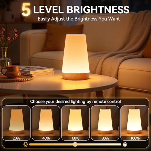 Auxmir Rechargeable LED Night Light, Touch & Remote Control Bedside Lamp with 13 Colors, 5 Brightness Levels, Portable Table Lamp for Kids Baby Nursery, Bedroom, Bathroom, Camping, Light Brown - color: Light Brown