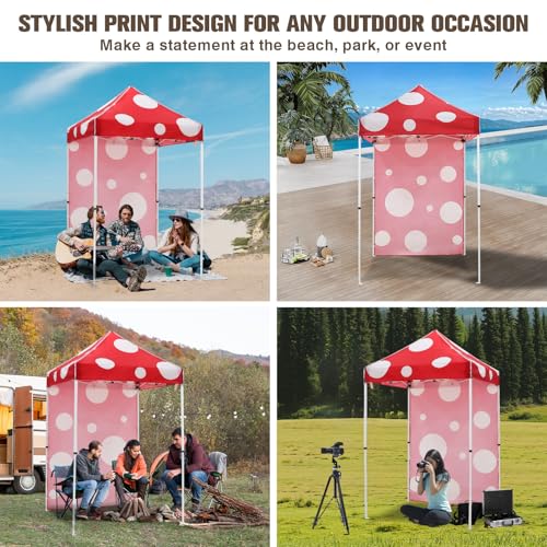 EAGLE PEAK Pop up Canopy 5x5, Outdoor Portable Canopy Tent with One Removable Sunwall, Carry Bag Included, Red Mushroom - color: Red Mushroom