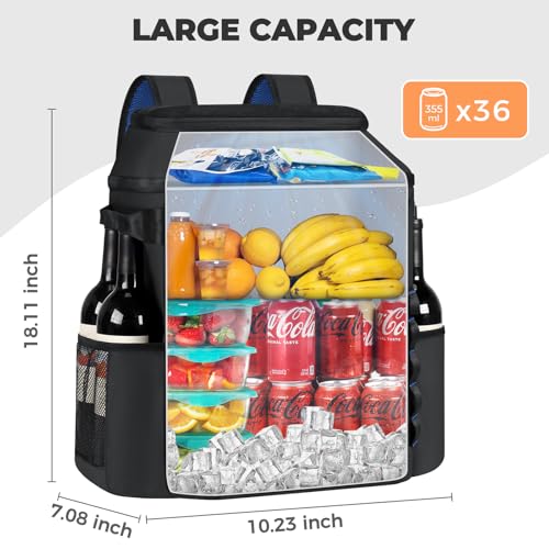 Heytrip Backpack Cooler 36/54 Cans, Insulated Portable Large Leakproof Waterproof Cooler Bag, 20 Hours Cold Retention for Lunch Camping Travel Beach Picnic - color: Black - 36 Cans with 2 Pouches