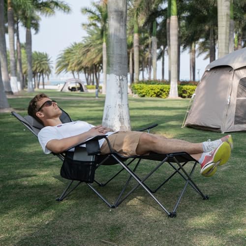 apollo walker Reclining Beach Chair, Adjustable 90-135° Backrest Camping Lounge Chairs for Adults, Folding Chair with Foot Rest & Detachable Pillow - Standard 6-Leg, Grey - color: Grey, style: 6-Leg
