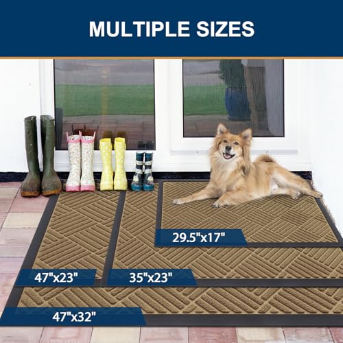 Smiry Front Door Mat Outside Entrance, Heavy Duty Outdoor Indoor Natural Rubber Doormat, Non Slip, Trap Dirt and Moisture, Easy Clean, Low Profile Patio Porch Entryway Mat, 47x23, Coffee - color: Coffee, size: 47" X 23"