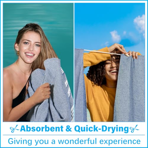 Vikumond Oversized Turkish Beach Towel Blanket XXL Cotton Sandproof Towels Boho Woven Extra Large Big Sand Free Giant Throw Blankets Huge Quilt XL Picnic Camping Necessities Cloud for Adult Gifts - color: Z Blue Mtb, size: XXXL(88x82 IN,224x208 CM)