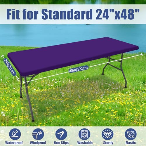 Moosfor Spandex 4 Foot Rectangle Table Cloth, Elastic Fitted Tablecloths for Picnic, Stretch Washable Patio Table Cover for Outdoor, Camping, Banquet and Parties (Purple, 24"x48") - color: Purple, size: 48" x 24" (Rectangular)