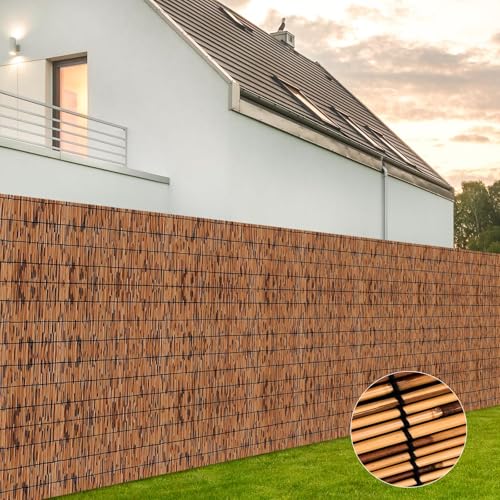 KOIUEYW Bamboo Reed Fencing, Light Russet Bamboo Screens Outdoor, Decorative Privacy Screen Reed Curtains for Patio Balcony Garden Backyard, 5 x 10 FT - color: Light Russet, size: 5 x 10 FT