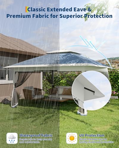 Garvee 13x13FT Pop Up Gazebo with Mosquito Netting, Outdoor Canopy Tent Easy Setup for Backyard Patio Garden Deck, Navy Blue - color: Navy Blue, size: 13FT