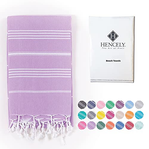 Hencely Turkish Beach Towel 37x68 Oversized, Sand-Free, Quick-Dry, Lightweight - Travel Essential for Pool & Bath - Striped 100% Cotton Bathroom Towels Accessories Gift (Lilac) - color: Lilac