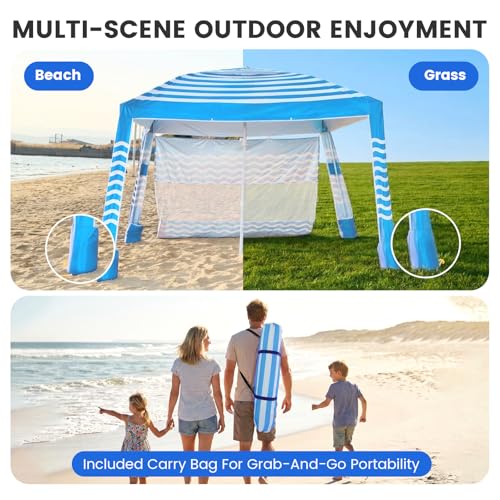 Zeraty Beach Cabana 8'×8', Portable Beach Canopy with Side Wall, UPF 50+ Silver-Coated Beach Tent Sun Shelter, Wind Resistant Adjustable Altitude Beach Umbrella Tent for Family, Sky Blue - color: Sky Blue