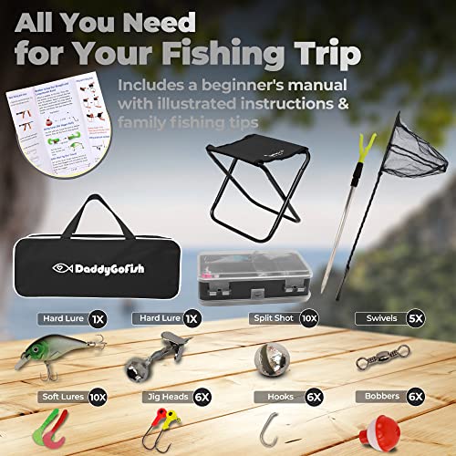 DaddyGoFish Kids Fishing Pole - Rod Reel Combo Tackle Box Starter Set - First Year Small Dock Gear Kit for Boys Girls Toddler Youth Age Beginner Little Children Junior Anglers - color: Black (Complete Set), size: 5ft