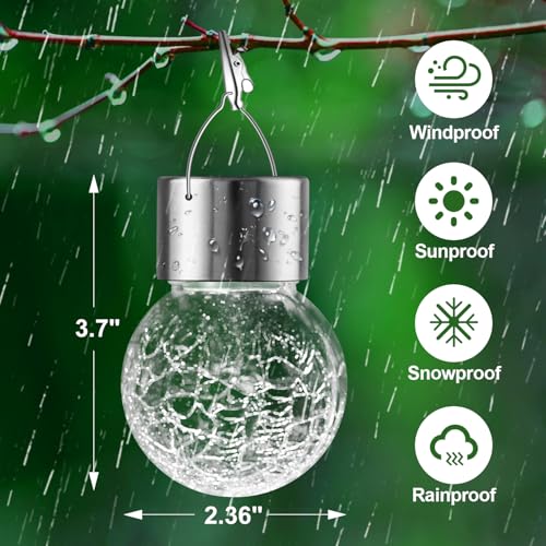 Solar Outdoor Lights Decorative 12 Pack, Hanging Solar Garden Lights Waterproof, Solar Powered Globe Cracked Glass Ball Lantern for Yard Patio Fence Tree Umbrella Holiday Decoration, Warm White - color: Warm White, size: 12