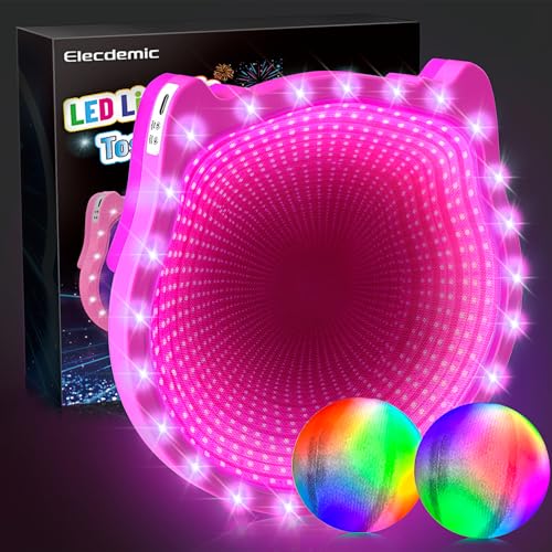 3D LED Light Up Toss Catch Ball Game Set Toys for Back Yard Outdoor Party Favors Glow in Dark Sticky Paddle Baseball Gift Age 3 4 5 6 7 8 9 10 11 12 Years Old Girls Boy Kid Family Adult - color: Pink 1 Paddle 2 Balls