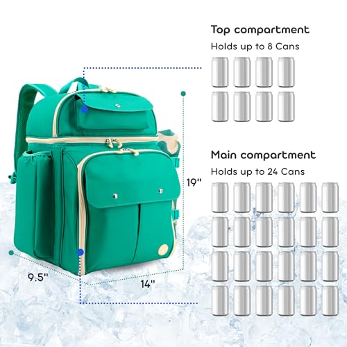 J World Picnic Backpack Cooler for 4. Insulated Picnic Basket Set with Folding Waterproof Blanket. Beach Camping Wedding Engagement Gift for Couples, Green - color: Green