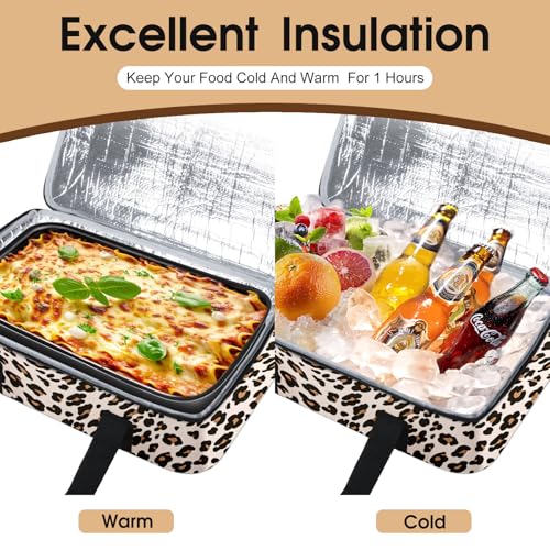 Insulated Casserole Carrier, Portable Casserole Carrier for Hot or Cold Food Lunch Tote Warmer or Cooler Bag, Lasagna Lunch Bag for Potluck Parties- Fits 9" x 13" Baking Dish-Leopard - color: Leopard, size: 16x10x4 in