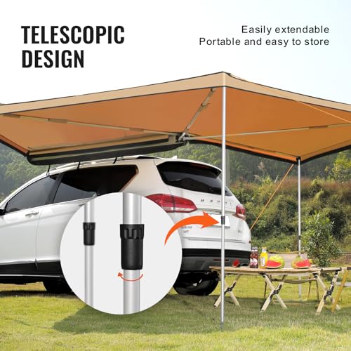 VEVOR 270 Degree Awning, Ultimate Sun Protection Vehicle Awning, Waterproof UV50+ Car Side Awnings with Carry Bag, All-Weather Free-Standing Overland Awnings Car Shelter for SUV Van Truck Camping - color: Khaki 270° 15.4*8.2ft Car Awning