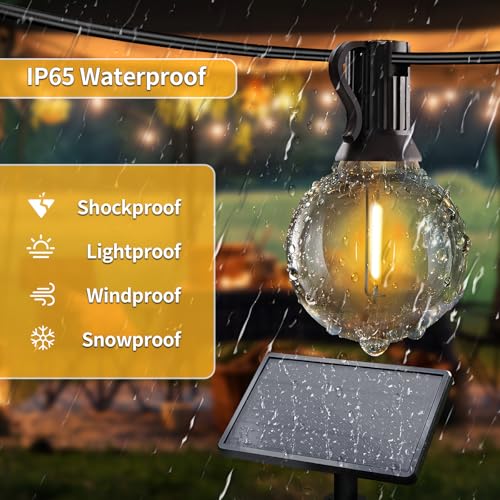 SANBEN Solar String Lights Outdoor with Remote, 50ft 25 Bulbs Solar Powered Patio Lights Waterproof, Dimmable & Timer, G40 LED Solar Lights for Camping Deck Backyard Garden Fence - size: 50ft-G40