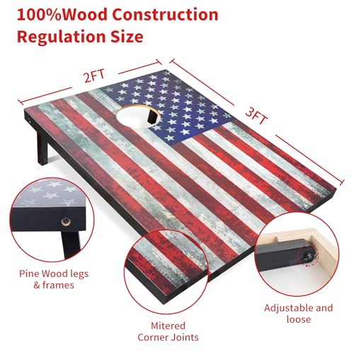 Cornhole Board Set 4x2 Regulation Size Cornhole Set with Carrying Bags & 8 Bean Bags Corn Hole Boards Bean Toss Game for Adults Family Outdoor Lawn Outside Backyard Games - color: American Flag, size: 3*2FT