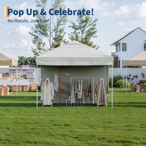 GarveeLife 10x10 Pop Up Canopy with 4Pcs Sidewalls Easy Up Camping Tent Outdoor Canopy with One Button Push Setup 1 Roller Bag 3 Adjustable Height 4 Weight Bags (White) - color: White