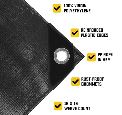 Core Tarps Extreme Heavy Duty 20 Mil Tarp Cover, Waterproof, UV Resistant, Rip and Tear Proof, Poly Tarpaulin with Reinforced Edges for Roof, Patio, Pool, Boat (Black 30′ X 30′) - color: Black-20 Mil, size: 30′ X 30′