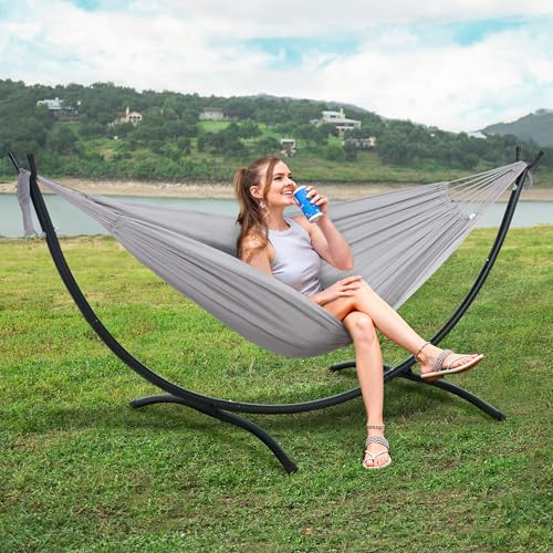 SUNCREAT Stand Alone Hammocks for Outside, 2 Person Self Standing Hammock, Light Gray - color: Light Gray