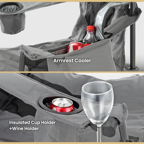 ARROWHEAD OUTDOOR 2-Pack Portable Folding Camping Quad Chair w/ 6-Can Cooler, Cup & Wine Glass Holders, Heavy-Duty Carrying Bag, Padded Armrests, Headrest & Seat, Supports up to 550lbs