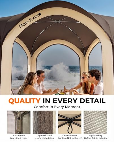 12x12 FT Pop-Up Screen Tent, Portable Screen Room Canopy with Zipper Doors for Patio, Backyard, Deck & Outdoor Activities, Brown - color: Brown, size: 12x12 Ft