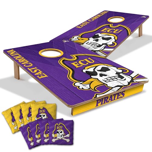 YouTheFan NCAA 2’ x 3’ Wood Cornhole Game with Logo Bags - color: East Carolina Pirates, size: 2' X 3'