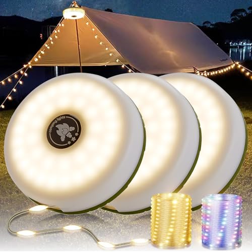 3-Pack Camping String Lights, 4 in 1 Portable Camping Light Rechargeable, 8 Lighting Modes, USB Charging, Quick Storage, 32.8FT Waterproof Tent Lights String for Camping, Hiking, Yard, Christmas - color: Green, size: 3 Pack