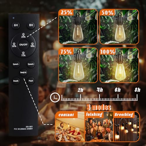 GUNABAY Outdoor Solar String Lights with Remote -100FT Wire and 50+1 LED shatterproof Bulbs,dimmable Waterproof Fairy Lights for Patio, Garden, Yard, Balcony & Party Decor - size: 100