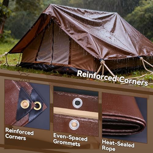 30x30 FT Tarp 22 mil Extreme Heavy Duty Waterproof tarps,Brown&Beige Multipurpose Outdoor Tarpaulin Tear-Proof&UV-Resistant,for Canopy,Camping,Roof,Trailer, Etc - size: 30×30