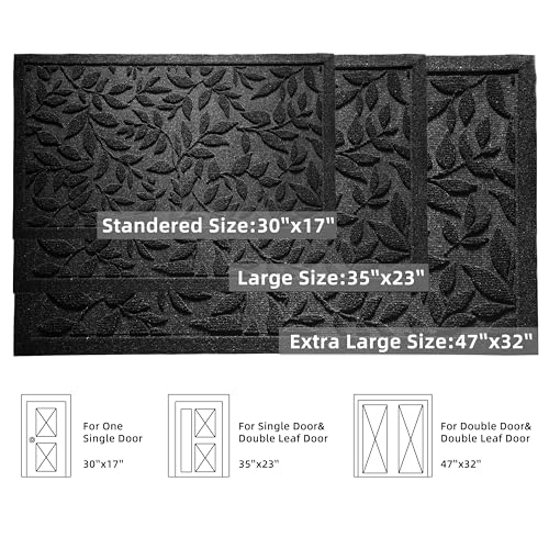 Black Leaves Outdoor Indoor Entrance Door mat, Absorbent Durable Heavy Duty Welcome Front Door Mat,Thick Natural Rubber Back,Easy Clean Entryway Mat 47x32 Inch, Low Profile - color: Leaves-black, size: 2'8" x 3'11" (Rectangular)