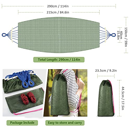 Outerman Camping Hammocks 290 * 150cm(Max 550lb),Breathable Soft Nylon Hammocks with Balance Beam Sturdy Metal Knot Tree Ropes and Travel Bag, Perfect for Outdoor/Indoor Patio Backyard etc. - color: Green