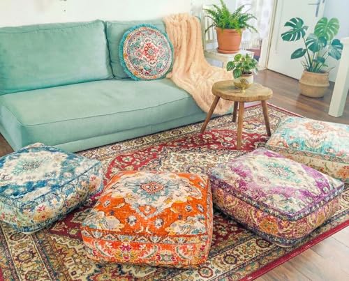 Mandala Life ART Large Yoga Décor Bean Bag Cover Orange Boho Chic Orange Decorative Floor Cushion Moroccan Seating Area Perfect for Living Room, Bedroom, Nursary or Children Room Unstuffed - color: Orange