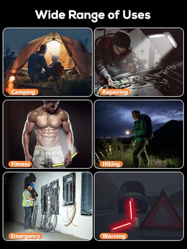 Gym Lamp, Portable Gym Lighting for Posing, Magnetic Work Light Rechargeable, Gift for Men/Women, 180° Rotate Foldable with Hang Hook Camping Lamp, USB Power Bank LED Handheld Flashlight-Black - color: Black