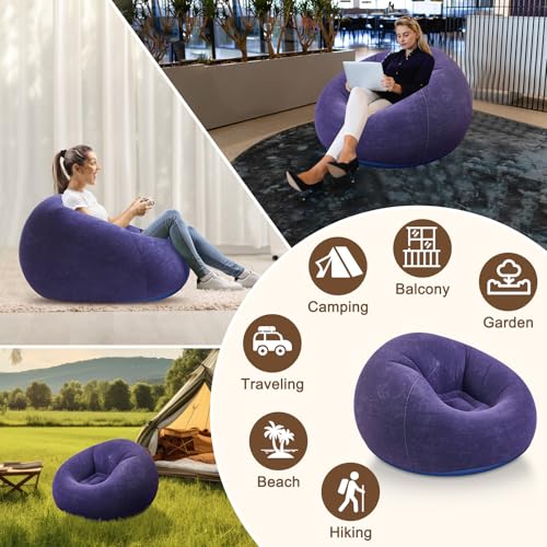 Realspring Inflatable Bean Bag Chairs for Adult Blow up Chairs Lazy Sofa Folding Portable Inflatable Chair for Movie Outdoor Room Bedroom Reading Camping(Purple) - color: Purple