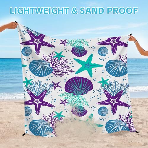 Beach Blanket Waterproof Sandproof Oversized, Extra Large Beach Mat 79" X 87"/110"x118" for 1-8 Adults Sand Free, Quick Drying Durable Outdoor Picnic Mat for Beach Travel Camping Hiking - color: Starfish, size: 9x10 FT (1～8 Person)