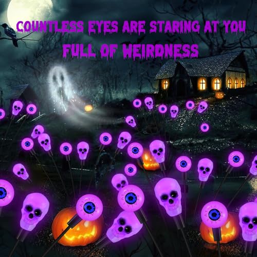 FENSAN Solar Lights Outdoor,Halloween Decorations Outdoor, Scary Eyeball Lights,4PACKS 32LED,IP65 Waterproof,Halloween Decor for Garden/Yard/Patio/Lawn/Pathway(Purple) - color: eyeball purple 4packs