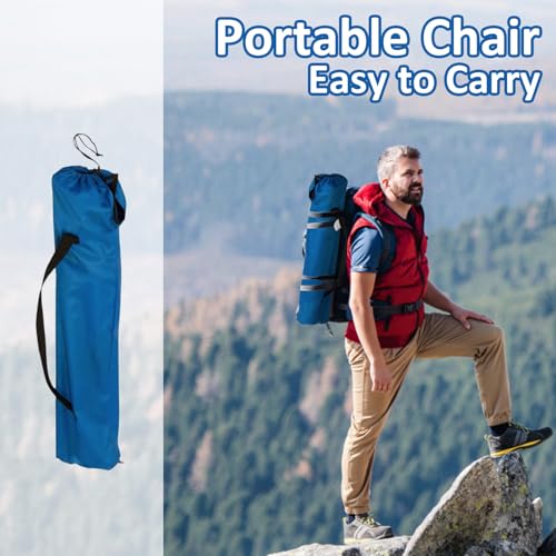 Folding Camping Chair with Cup Holder, 225lbs Capacity, Portable Foldable Chair with Large Anti-Sink Feet, PE Coated Fabric for Outdoor, Beach, Fishing, Backpacking, Blue 2PCS - color: Blue