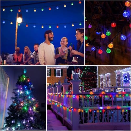 Solar String Lights Outdoor 100 Led 40 Feet Crystal Globe Lights with 8 Lighting Modes, Waterproof Solar Powered Patio Light for Garden Yard Porch Wedding Party Outdoor Decoration(Multicolor)